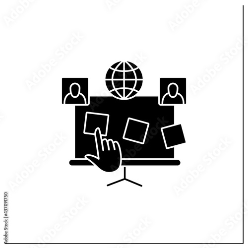 Planning board glyph icon. Interactive to do list. Distance work. Remote management concept. Filled flat sign. Isolated silhouette vector illustration