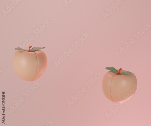 3d render illustration of Peaches and apricot fruits flying on background banner mockup, fresh and juicy poster