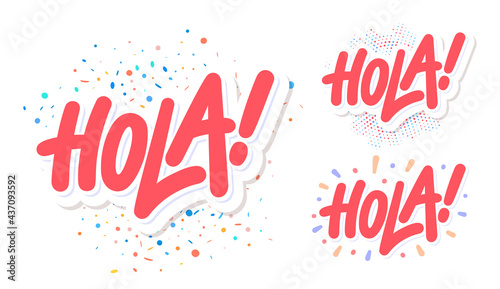 Hola. Vector handwritten lettering banners set.