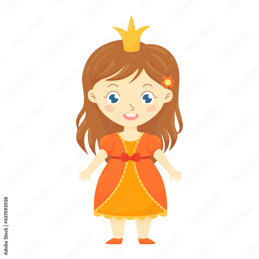 Cute little princess in orange dress and crown Cute little princess in orange dress and crown