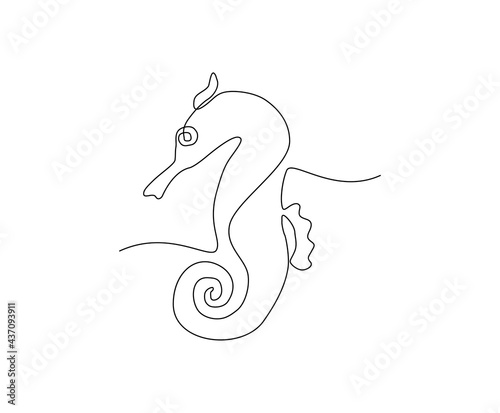 Seahorse continuous line art drawing style. Minimalist black Hippocampus zosterae outline. Editable active stroke vector.