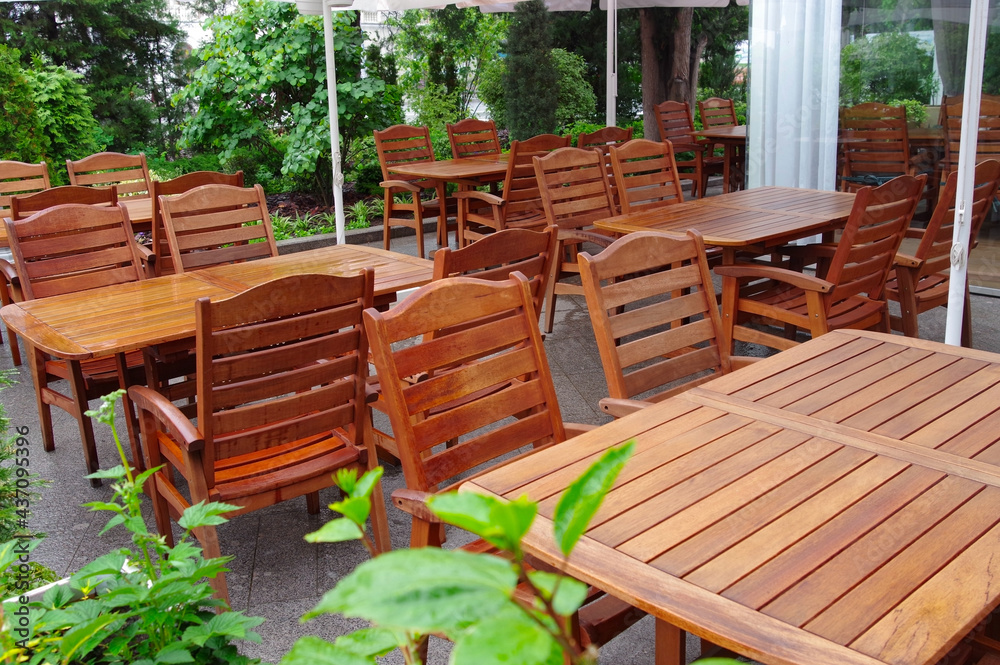 chairs and tables in the summer cafe