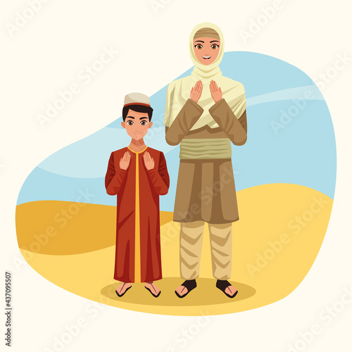 children muslim couple characters