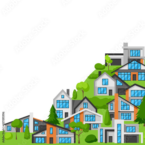 Background with modern luxury houses. Real estate cottages.