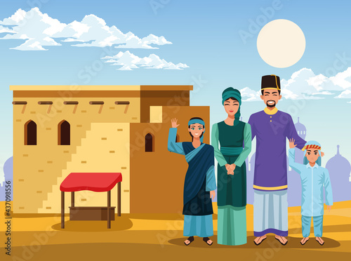 muslim family with house