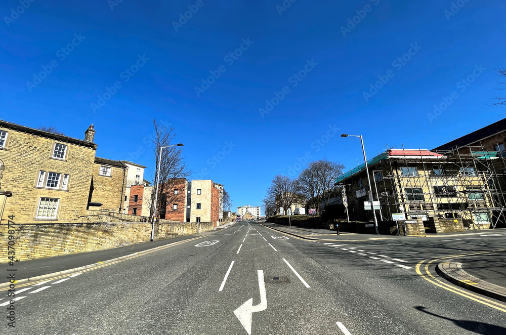 Looking up, Church Bank Road, as it leads out of the centre of, Bradford, Yorkshire, UK