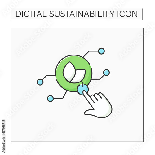 Green IT color icon. Use IT resources in environment-friendly manner. Eco friendly using. Nature protection. Digital sustainability concept.Isolated vector illustration