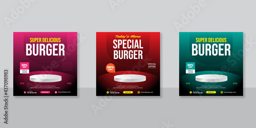 social media post template for burger promotion simple banner frame