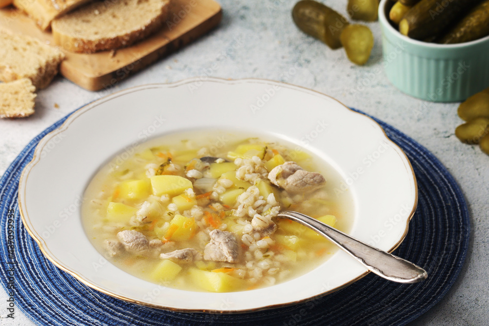 Rassolnik, traditional soup of Russian cuisine Rassolnik, traditional soup of Russian cuisine