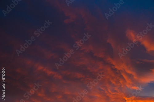 Sunset fire in the sky with multi color details and large space