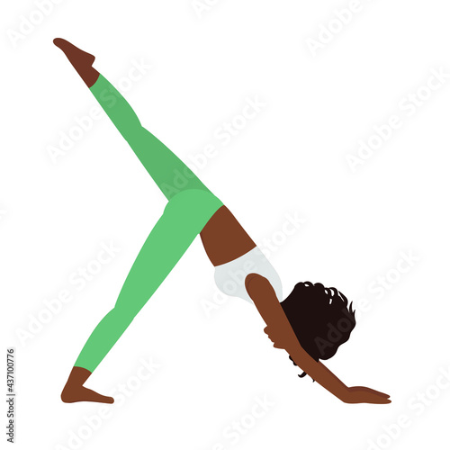 Black woman yoga isolated on the white background. Yoga pose. Vector illustration