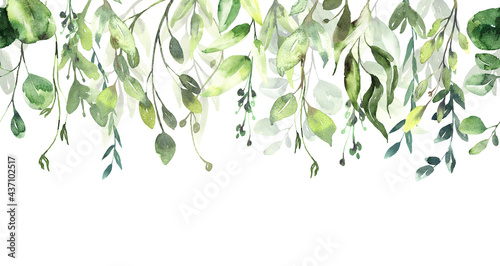 Watercolor floral illustration green leaf seamless pattern, for wedding stationary, greetings, wallpapers, fashion, background. Eucalyptus, olive, green leaves, etc. High quality illustration. High