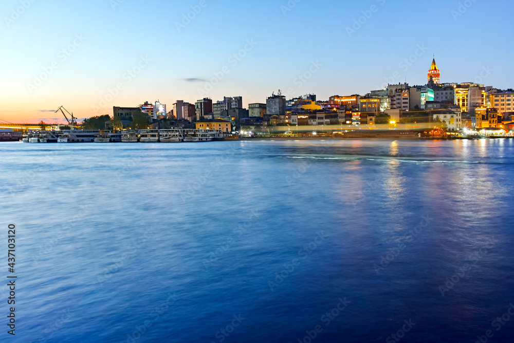 Sunset view of Golden Horn in city of Istanbul, Turkey