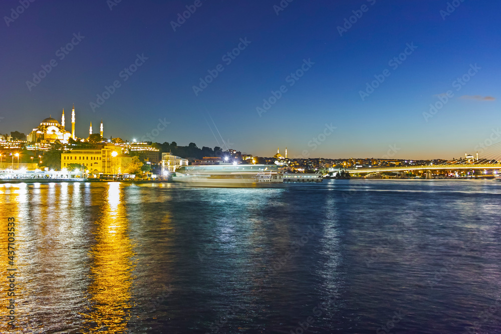 Sunset view of Golden Horn in city of Istanbul, Turkey