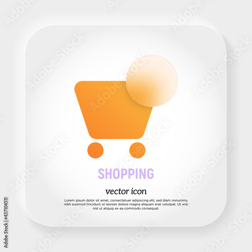 Shopping cart icon in glassmorphism style. Add to cart. E-commerce. Vector illustation.