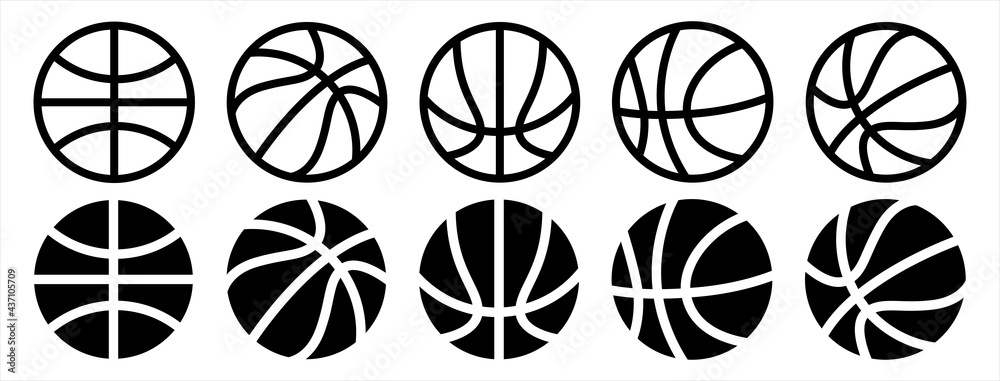 basketball icon set in line style, Vector illustration.