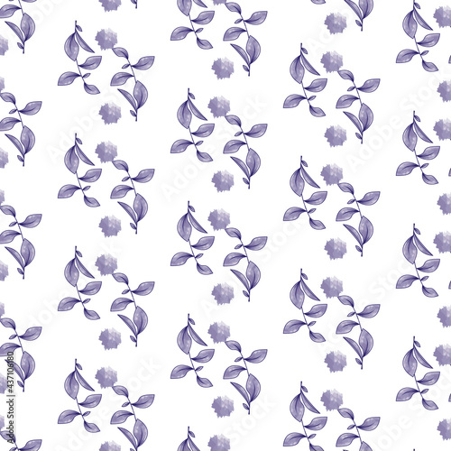 Purple watercolor floral seamless pattern design on white background