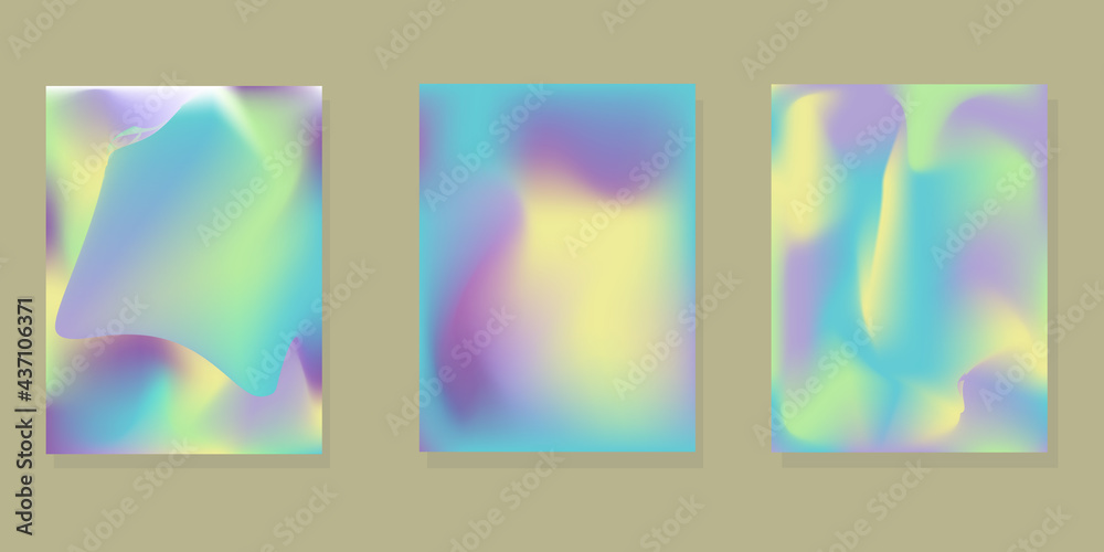 Set of background texture gradient. Covers with smooth transitions of blue, purple beige, mother of pearl.