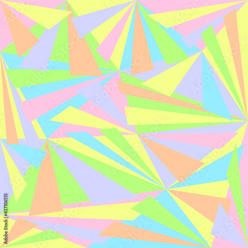 Vector graphics - a beautiful rainbow abstract pattern of light pastel colors from different scattered triangles