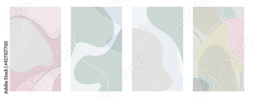 Abstract rectangular background. A set of covers. Gray, beige, pale pink, marsh, light gray, white. Overlay effect. Smooth lines. Uneven spots. Vector illustration. Eps 10.