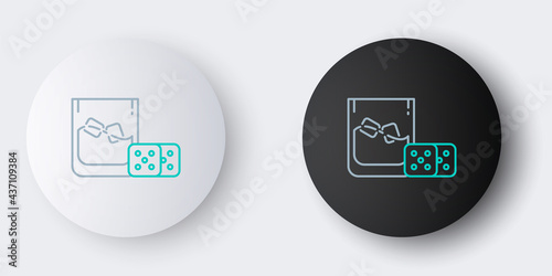 Line Game dice and glass of whiskey with ice cubes icon isolated on grey background. Casino gambling. Colorful outline concept. Vector