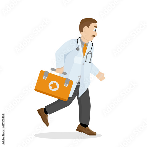 Doctor running on call with a medical briefcase.