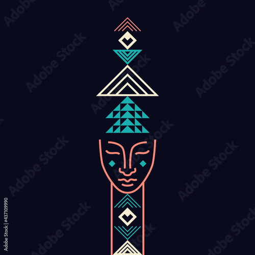A girl with ethnic ornaments and ornaments on her body. A set of images of women in a decorative style.