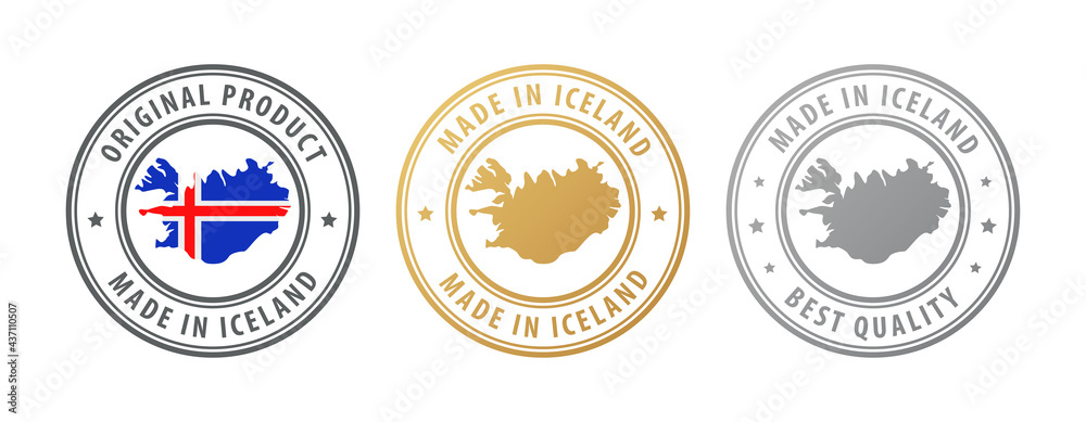Made in Iceland - set of stamps with map and flag. Best quality. Original product.