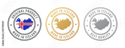 Made in Iceland - set of stamps with map and flag. Best quality. Original product.