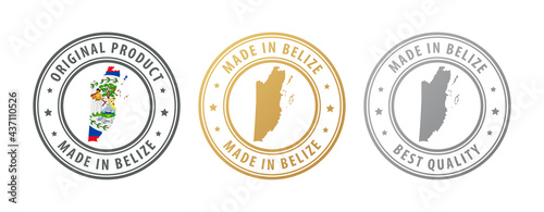 Made in Belize - set of stamps with map and flag. Best quality. Original product.
