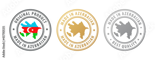 Made in Azerbaijan - set of stamps with map and flag. Best quality. Original product.