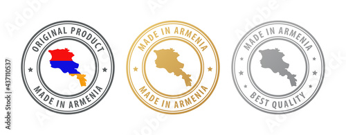 Made in Armenia - set of stamps with map and flag. Best quality. Original product.