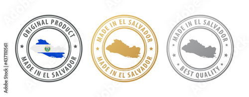 Made in El Salvador - set of stamps with map and flag. Best quality. Original product.