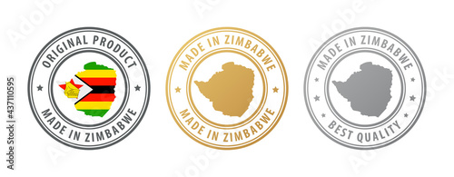 Made in Zimbabwe - set of stamps with map and flag. Best quality. Original product.