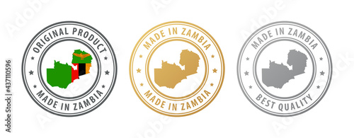 Made in Zambia - set of stamps with map and flag. Best quality. Original product.