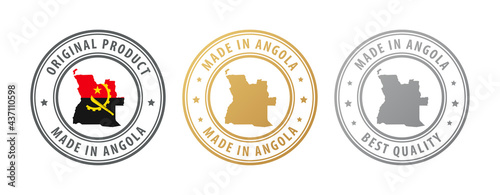 Made in Angola - set of stamps with map and flag. Best quality. Original product.