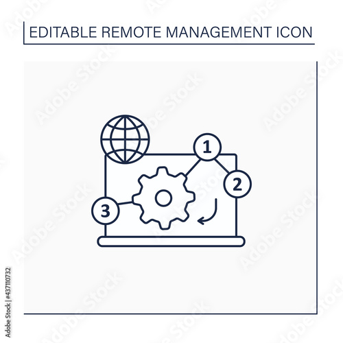 Manage priorities line icon. Online working. Priority execution works. Important tasks. Task distribution. Remote management concept.Isolated vector illustration. Editable stroke