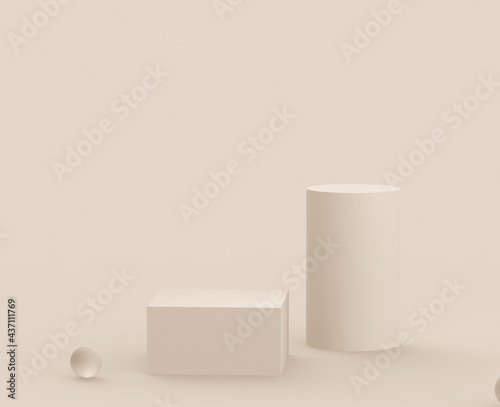 3d brown creamy stage podium modern minimal design in studio background. Abstract 3d geometric shape object illustration render. Display for cosmetic fashion product. Natural color tones.
