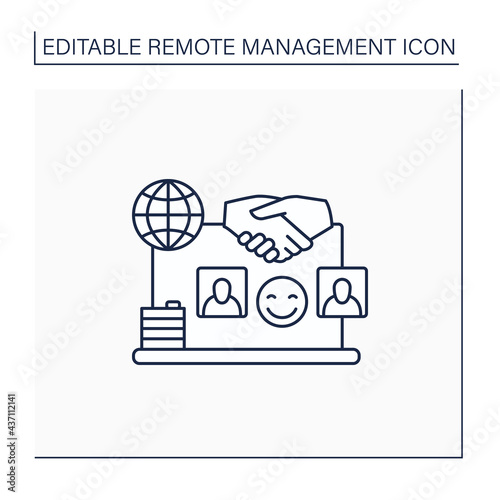 Positive relationships line icon. Non-toxic workspace.Employees psychological comfort. Friendly atmosphere. Remote management concept.Isolated vector illustration. Editable stroke
