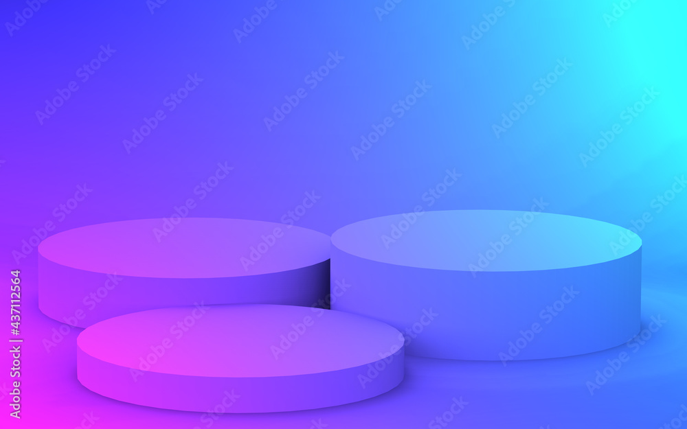 3d purple blue neon light cylinder podium minimal studio gradient dark colors background. Abstract 3d geometric shape object illustration render. Display for nightclub party and technology product. 3d purple blue neon light cylinder podium minimal studio gradient dark colors background. Abstract 3d geometric shape object illustration render. Display for nightclub party and technology product.