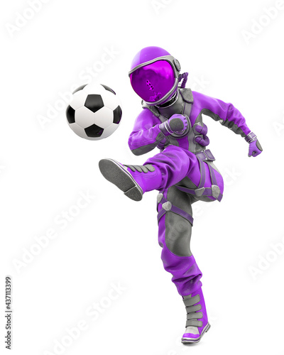 astronaut girl is kicking the football ball