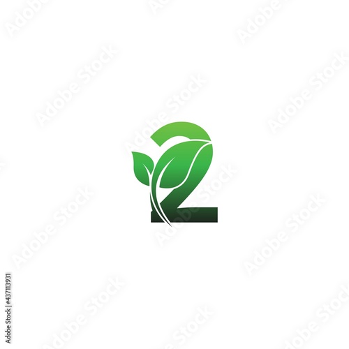 Number 2 with green leafs icon logo design template illustration