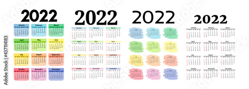 Calendar for 2022 isolated on a white background