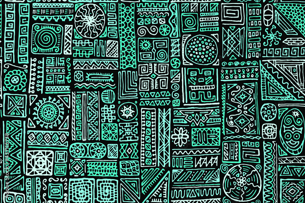 Obraz premium Traditional african vector seamless pattern design in black turquoise colors
