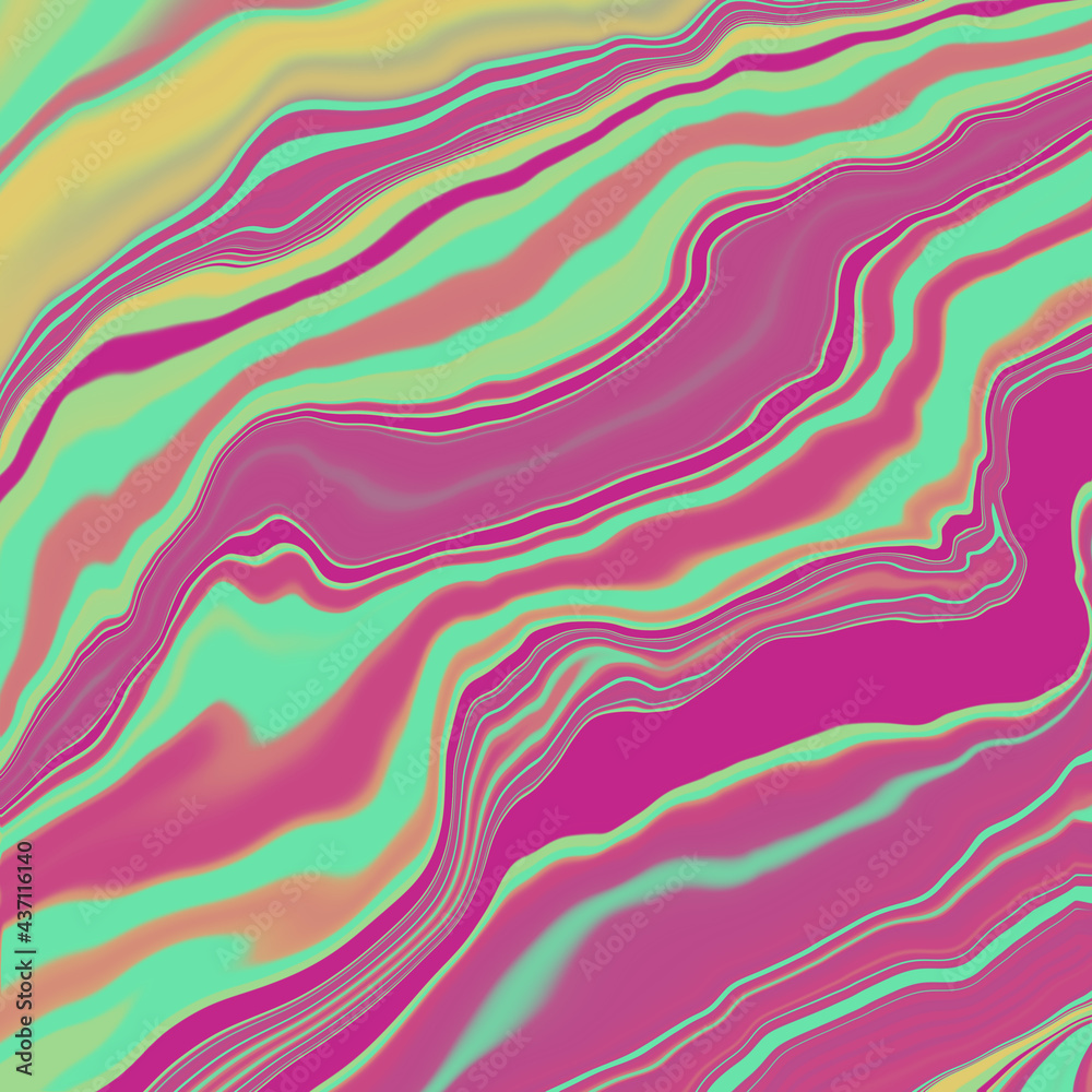 Bright play of pink and green colors.
