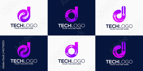 letter D logo, gradient abstract technology company logo collection