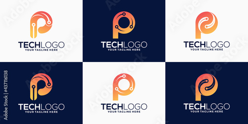 letter P logo technology, gradient color bundle