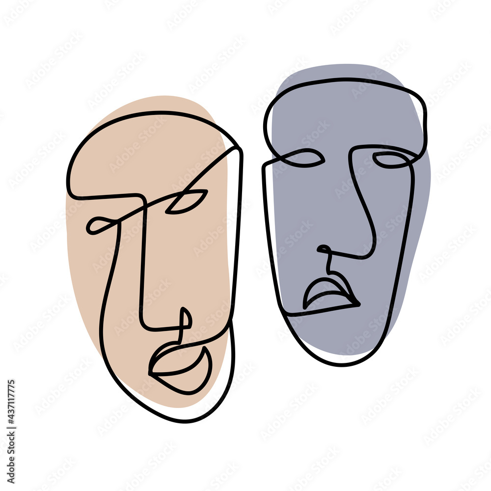 Line art illustration of two faces Line art illustration of two faces