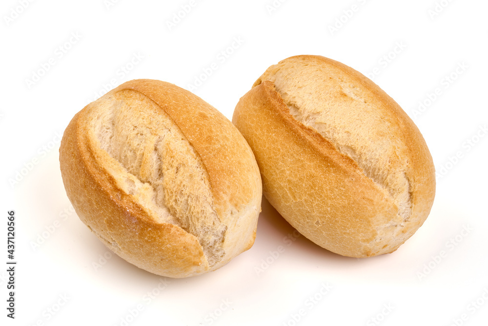 Freshly baked French rolls, isolated on white background. High resolution image.