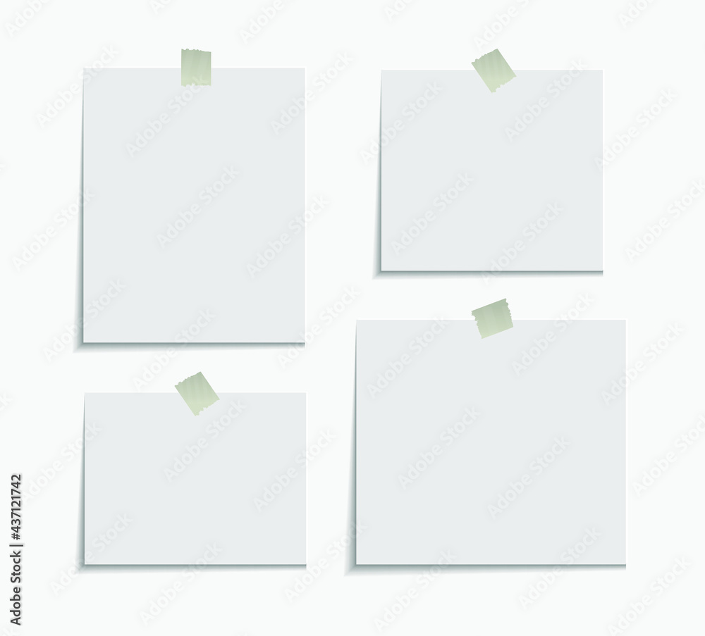 Realistic sticky notes isolated with real shadow on white background. Square sticky paper reminders with shadows, paper page mock up. 